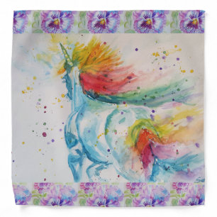 Rainbow Unicorn Girls Purple Pansy Fashion Bandana