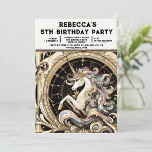 Rainbow Unicorn Girly Birthday Party Invitations