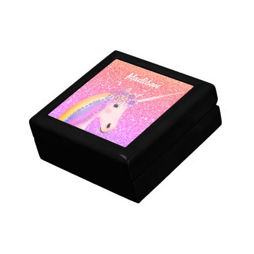 Rainbow Unicorn Girly Pink Glitter Personalized Gift Box