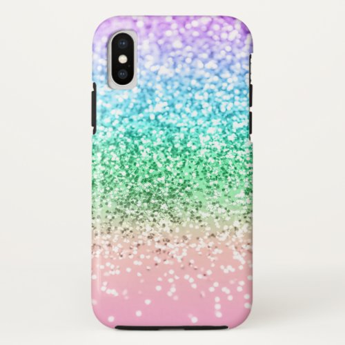 Rainbow Unicorn Glitter 1 Faux Glitter pastel  iPhone X Case