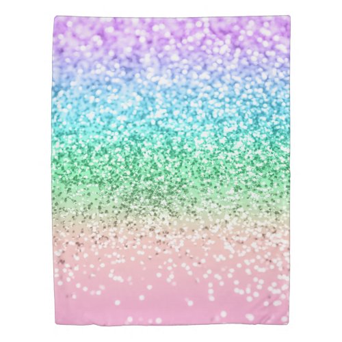 Rainbow Unicorn Glitter 1 Faux Glitter pastel  Duvet Cover