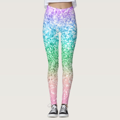 Rainbow Unicorn Glitter 1 Faux Glitter pastel  Leggings