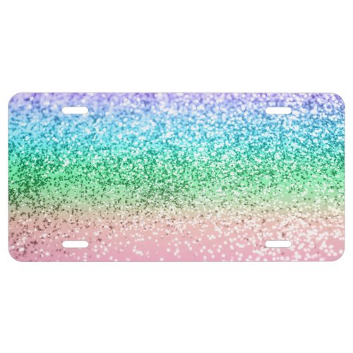 Rainbow Unicorn Glitter 1 Faux Glitter pastel  License Plate