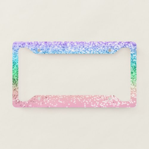 Rainbow Unicorn Glitter 1 Faux Glitter pastel  License Plate Frame