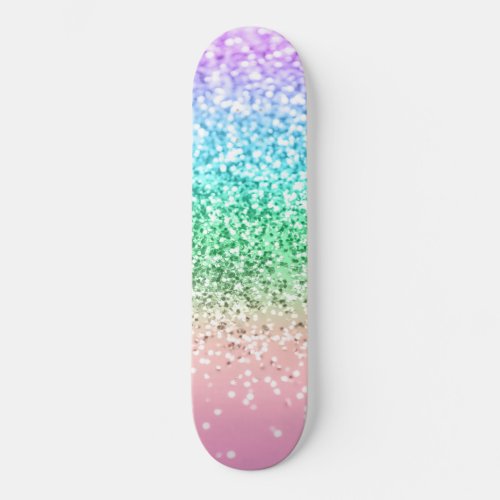 Rainbow Unicorn Glitter 1 Faux Glitter pastel  Skateboard