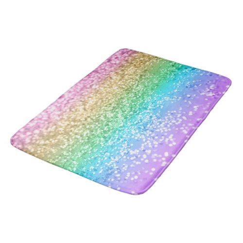 Rainbow Unicorn Glitter 2 Faux Glitter pastel  Bath Mat