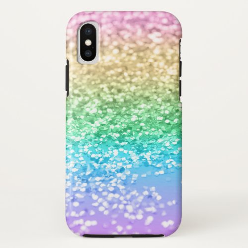Rainbow Unicorn Glitter 2 Faux Glitter pastel  iPhone X Case