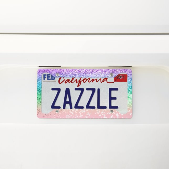 Rainbow Unicorn Glitter 4 License Plate Frame (On Car)