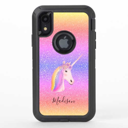 Rainbow Unicorn Glitter Colorful Personalized OtterBox Defender iPhone XR Case