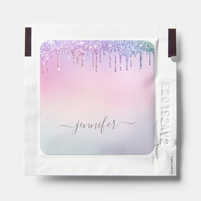 Rainbow Unicorn Glitter Dripping Monogram Hand Sanitizer Packet (Sticker on Packet)