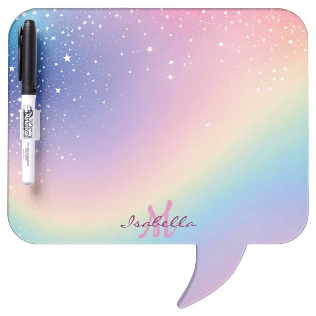 Rainbow Unicorn Glitter Dry Erase Board (Front)