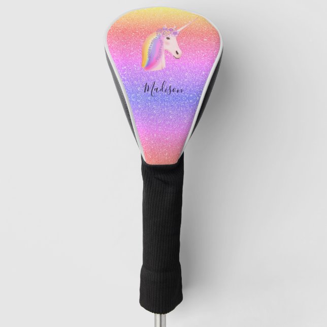 Rainbow Unicorn Glitter Magical Personalized Golf Head Cover (Front)