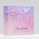 Rainbow Unicorn Glitter Personalized 3 Ring Binder<br><div class="desc">Cute girly binder featuring unicorn-colored rainbow faux dripping glitter against a pink background. Personalize with a name in purple script and add an optional title below.</div>