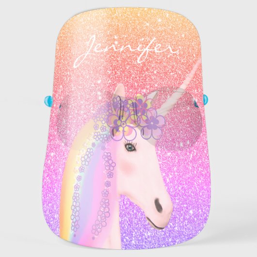 Rainbow Unicorn Glitter Personalized Face Shield (Front)