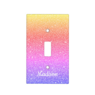 Rainbow Unicorn Glitter Personalized Girls Light Switch Cover