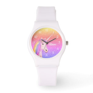 Rainbow Unicorn Glitter Personalized Womens Watch