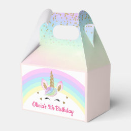 Rainbow Unicorn Gold Glitter Girl Birthday Favor Boxes