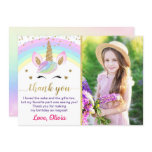 Rainbow Unicorn Gold Glitter Girl Birthday Photo Thank You Card Rainbow Unicorn Gold Glitter Girl Birthday Photo Thank You Card