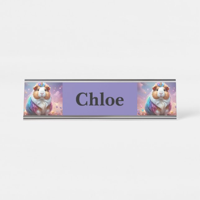 Rainbow Unicorn Guinea Pig, Desk Name Plate (Front)