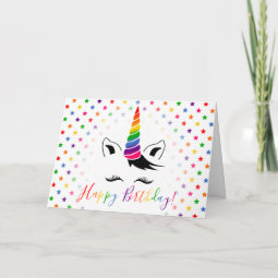 Rainbow Unicorn Happy Birthday Card | Zazzle