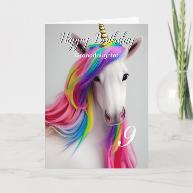 Rainbow Unicorn Happy Birthday Granddaughter Card (Front)