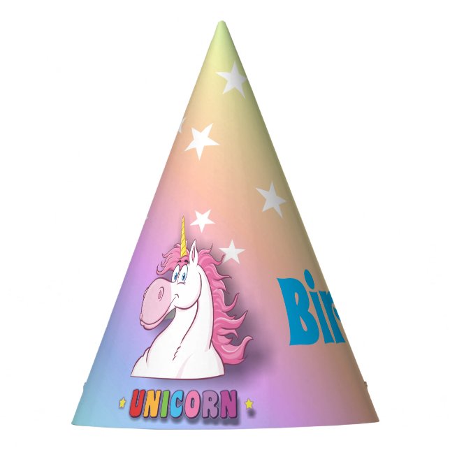 Rainbow Unicorn Happy Birthday Party Hat (Front)