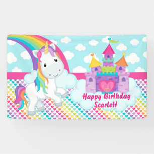 Rainbow Unicorn Happy Birthday Table Backdrop Banner