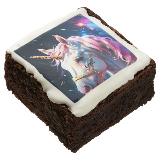 Rainbow Unicorn Head Custom Name Brownie (Angled)