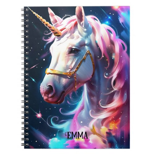 Rainbow Unicorn Head Custom Name Notebook
