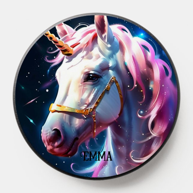 Rainbow Unicorn Head Custom Name PopSocket (Popsocket)