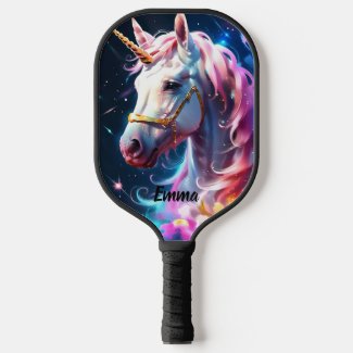 Rainbow Unicorn Head Custom Name Text Picklebal Paddle