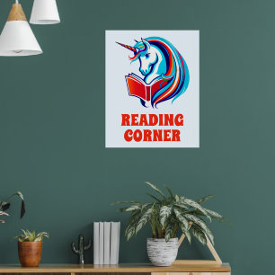 Rainbow Unicorn Head Reading Poster