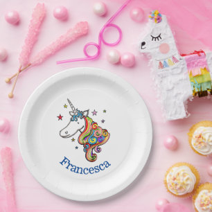 Rainbow Unicorn Heart Paper Plate