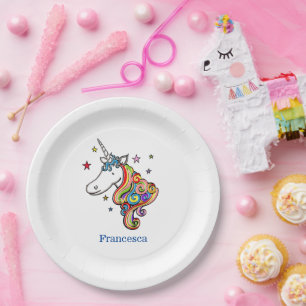 Rainbow Unicorn Heart Paper Plate