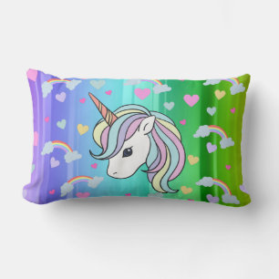 Rainbow Unicorn Hearts Print Lumbar Pillow
