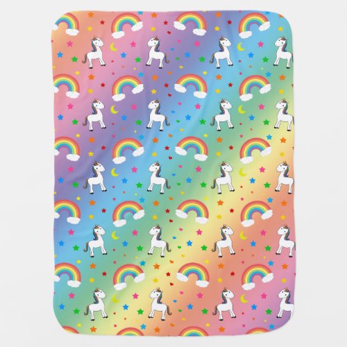 Rainbow unicorn hearts stars pattern stroller blanket