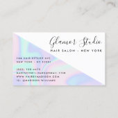 Rainbow unicorn holographic hair salon color block business card (Back)