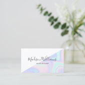 Rainbow unicorn holographic hair salon color block business card (Standing Front)