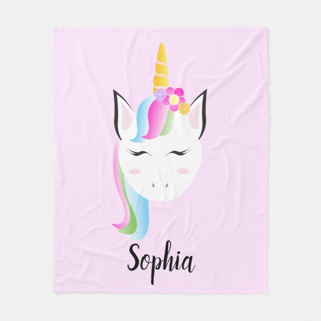 Rainbow Unicorn illustration Personalized baby Fleece Blanket (Front)