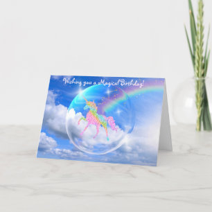 Rainbow Unicorn in Bubble Birthday Card