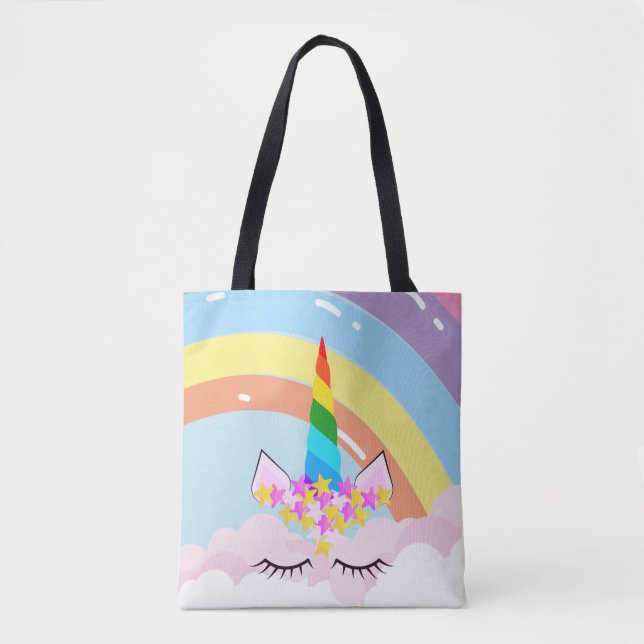 Rainbow Unicorn in the Sky Toddler Tote Bag (Front)