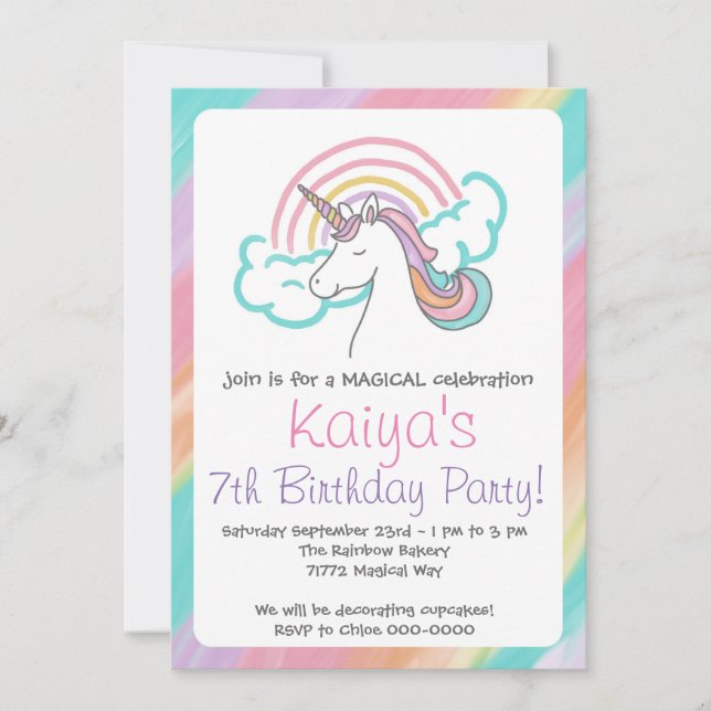 Rainbow Unicorn Invitation (Front)