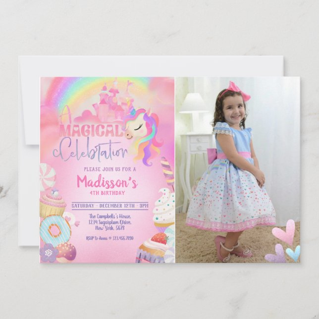 Rainbow Unicorn Invitation (Front)