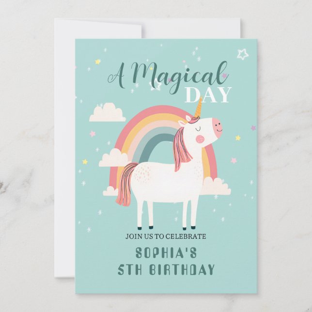 Rainbow Unicorn Invitation (Front)