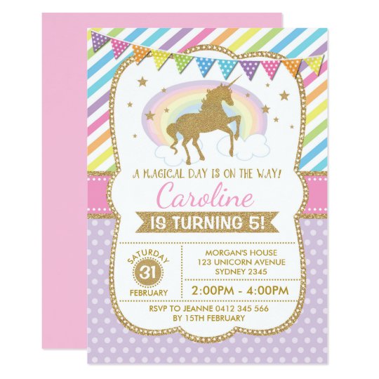 Rainbow Unicorn Invitation Birthday Party Invite | Zazzle.com