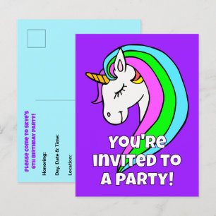 Rainbow Unicorn Invitation Postcard