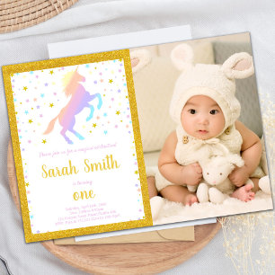 Rainbow Unicorn Invitations with photo