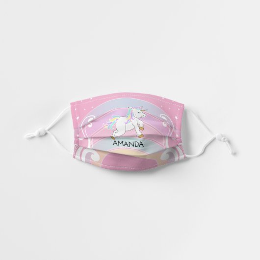Rainbow Unicorn Kids' Cloth Face Mask (Front, Unfolded)