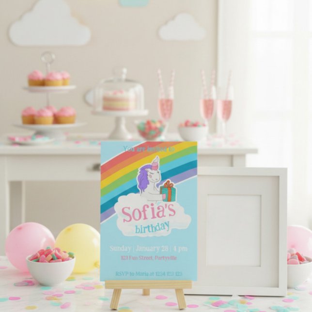 Rainbow Unicorn Kids Party Invitation (Creator Uploaded)