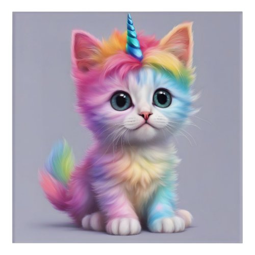 Rainbow Unicorn Kitten Acrylic Print